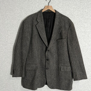 Vintage Irvine Park Sport Jacket Blazer Mens 44R Gray Herringbone Wool Lambswool